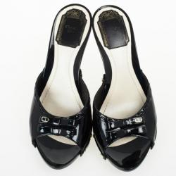Pre Owned Christian Dior Black Patent Leather Idyll Slides Size 37.5