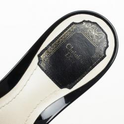 Pre Owned Christian Dior Black Patent Leather Idyll Slides Size 37.5