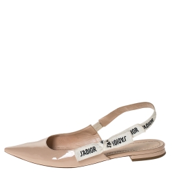 مملوكة مسبقًا صندل فلات ديور "جاديور" بفتحة كعب جلد لامع بيج مقاس 38.5