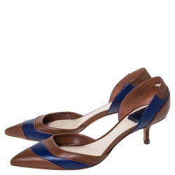 Pre Owned Dior Brown/Blue Leather Chromatic D'Orsay Pointed Toe Pumps Size 37.5