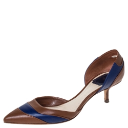 Pre Owned Dior Brown/Blue Leather Chromatic D'Orsay Pointed Toe Pumps Size 37.5
