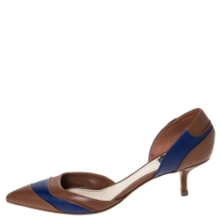 Pre Owned Dior Brown/Blue Leather Chromatic D'Orsay Pointed Toe Pumps Size 37.5