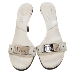 Dior White Leather Logo Embellished Slide Sandals Size 41