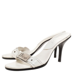 Dior White Leather Logo Embellished Slide Sandals Size 41