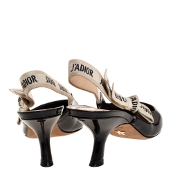 Dior Black Patent Leather J'adior Ribbon Pointed Toe Slingback Sandals Size 36