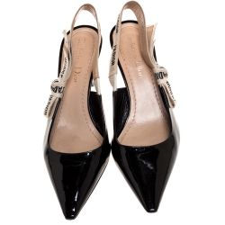 Dior Black Patent Leather J'adior Ribbon Pointed Toe Slingback Sandals Size 36
