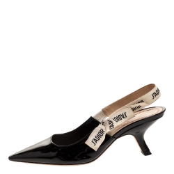 Dior Black Patent Leather J'adior Ribbon Pointed Toe Slingback Sandals Size 36