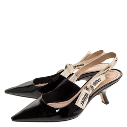 Dior Black Patent Leather J'adior Ribbon Pointed Toe Slingback Sandals Size 36