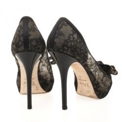 مملوكة مسبقًا Christian Dior Black Lace Peep Toe Bow Pumps Size 39