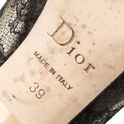 مملوكة مسبقًا Christian Dior Black Lace Peep Toe Bow Pumps Size 39