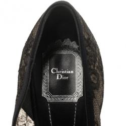 مملوكة مسبقًا Christian Dior Black Lace Peep Toe Bow Pumps Size 39