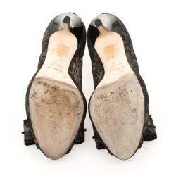 مملوكة مسبقًا Christian Dior Black Lace Peep Toe Bow Pumps Size 39