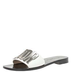 Pre Owned Dior White Leather Diorevolution Flat Slides Size 38