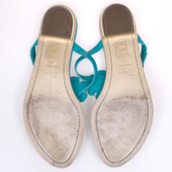 مملوكة مسبقًا Christian Dior Turquoise Patent Leather Floral Detail Thong Sandals Size 39