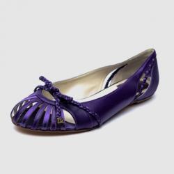 Pre Owned Christian Dior Purple Satin Leather Braided Detail Logo Flats Size 39