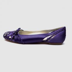 Pre Owned Christian Dior Purple Satin Leather Braided Detail Logo Flats Size 39