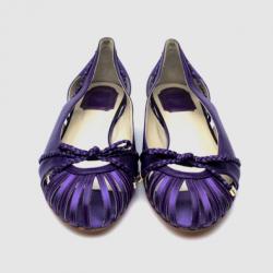 Pre Owned Christian Dior Purple Satin Leather Braided Detail Logo Flats Size 39