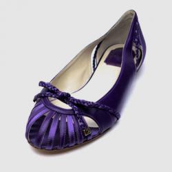 Pre Owned Christian Dior Purple Satin Leather Braided Detail Logo Flats Size 39