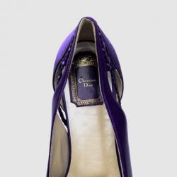 Pre Owned Christian Dior Purple Satin Leather Braided Detail Logo Flats Size 39
