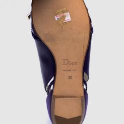 Pre Owned Christian Dior Purple Satin Leather Braided Detail Logo Flats Size 39