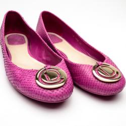 Pre Owned Christian Dior Pink Python Embossed Ballet Flats Size 39