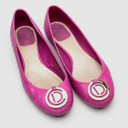 Pre Owned Christian Dior Pink Python Embossed Ballet Flats Size 39