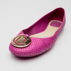Pre Owned Christian Dior Pink Python Embossed Ballet Flats Size 39