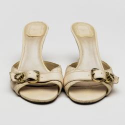 مملوكة مسبقًا Dior White Cannage Buckle Slides Size 38.5