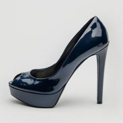 Pre Owned Christian Dior Navy Blue Patent Leather 'Miss Dior' Peep Toe Pumps Size 39