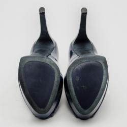 Pre Owned Christian Dior Navy Blue Patent Leather 'Miss Dior' Peep Toe Pumps Size 39