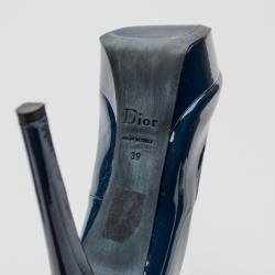 Pre Owned Christian Dior Navy Blue Patent Leather 'Miss Dior' Peep Toe Pumps Size 39