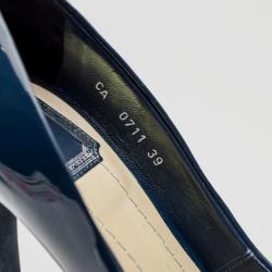 Pre Owned Christian Dior Navy Blue Patent Leather 'Miss Dior' Peep Toe Pumps Size 39