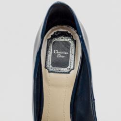 Pre Owned Christian Dior Navy Blue Patent Leather 'Miss Dior' Peep Toe Pumps Size 39