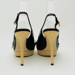 Pre Owned Christian Dior Black Floral Emroidered Peep Toe Sling Back Sandals Size 39.5