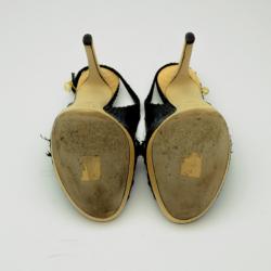 Pre Owned Christian Dior Black Floral Emroidered Peep Toe Sling Back Sandals Size 39.5