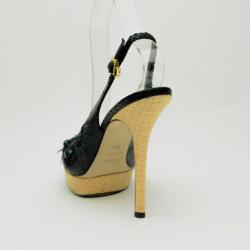 Pre Owned Christian Dior Black Floral Emroidered Peep Toe Sling Back Sandals Size 39.5