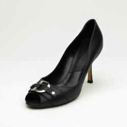 Pre Owned Christian Dior Black Leather Peep Toe Pumps Size 38