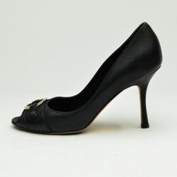 Pre Owned Christian Dior Black Leather Peep Toe Pumps Size 38