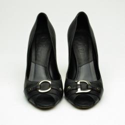 Pre Owned Christian Dior Black Leather Peep Toe Pumps Size 38