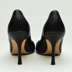 Pre Owned Christian Dior Black Leather Peep Toe Pumps Size 38