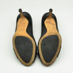 Pre Owned Christian Dior Black Leather Peep Toe Pumps Size 38