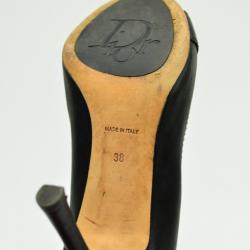 Pre Owned Christian Dior Black Leather Peep Toe Pumps Size 38