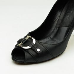 Pre Owned Christian Dior Black Leather Peep Toe Pumps Size 38