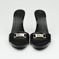 Pre Owned Christian Dior Black Leather High Heel Slides Size 38.5