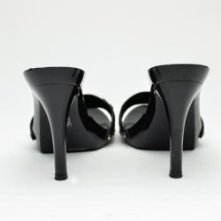 Pre Owned Christian Dior Black Leather High Heel Slides Size 38.5