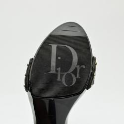 Pre Owned Christian Dior Black Leather High Heel Slides Size 38.5
