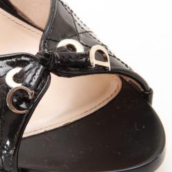 Pre Owned Dior Black Leather Cannage Slides Size 39