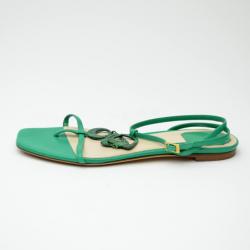 Pre Owned Dior Green Leather Flat Sandals Size 38.5