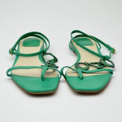Pre Owned Dior Green Leather Flat Sandals Size 38.5