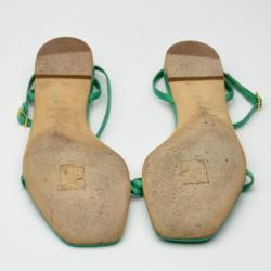 Pre Owned Dior Green Leather Flat Sandals Size 38.5